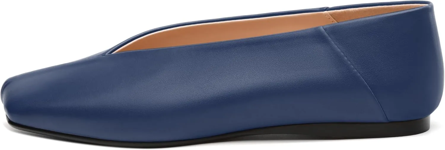 MODENCOCO Womens Flats Square Toe Ballet Flat for Women Loafers Flats Dress Shoes Comfortable Business Casual Work Shoes