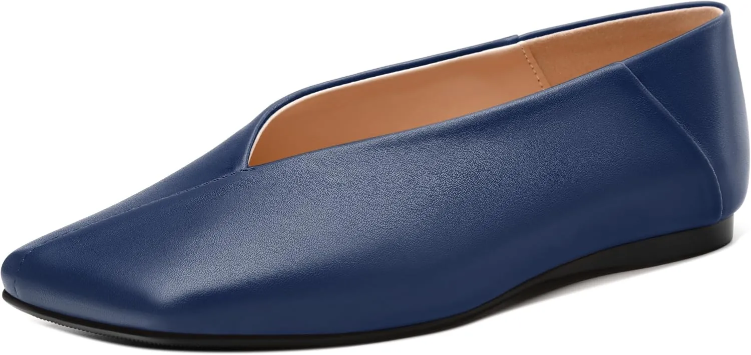MODENCOCO Womens Flats Square Toe Ballet Flat for Women Loafers Flats Dress Shoes Comfortable Business Casual Work Shoes