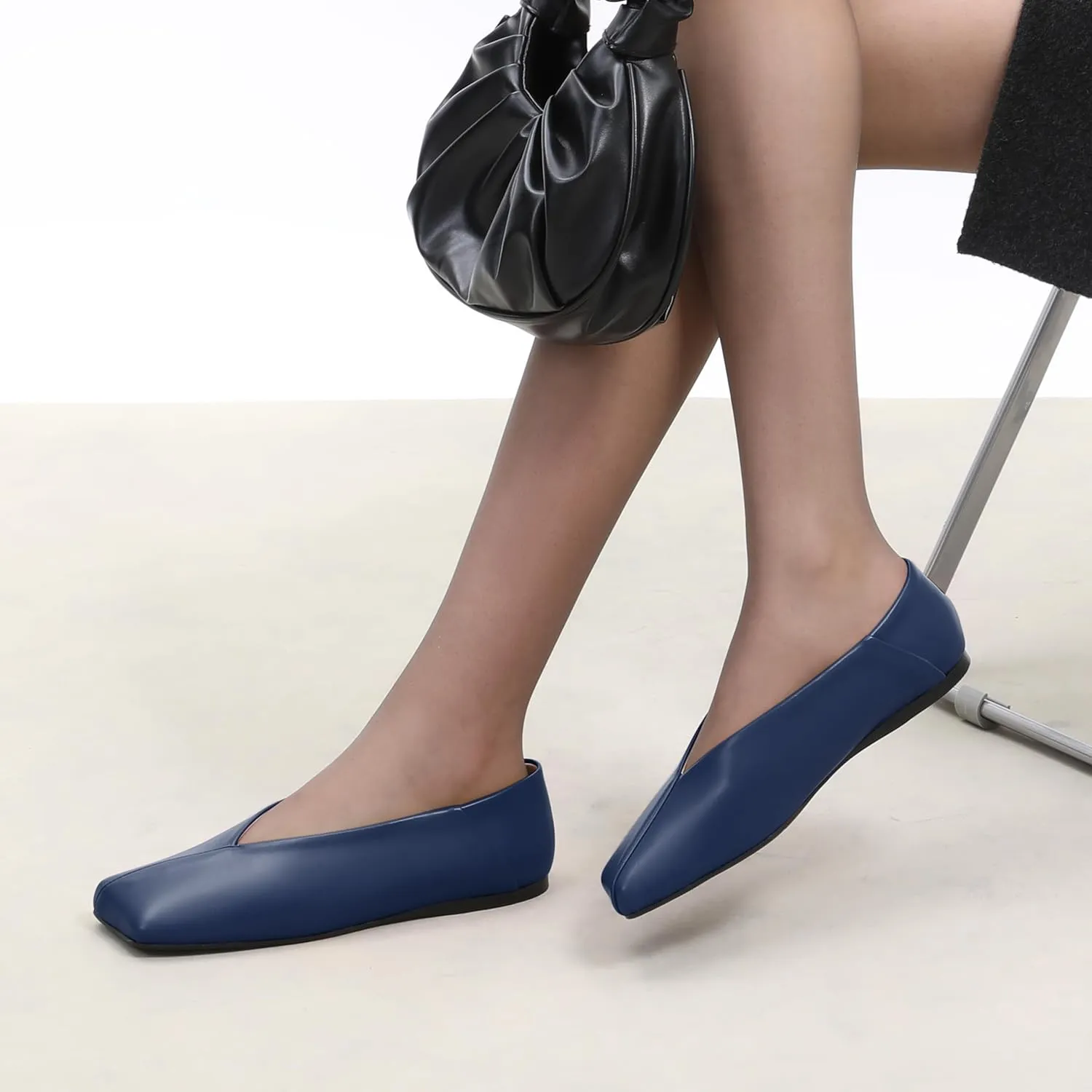 MODENCOCO Womens Flats Square Toe Ballet Flat for Women Loafers Flats Dress Shoes Comfortable Business Casual Work Shoes