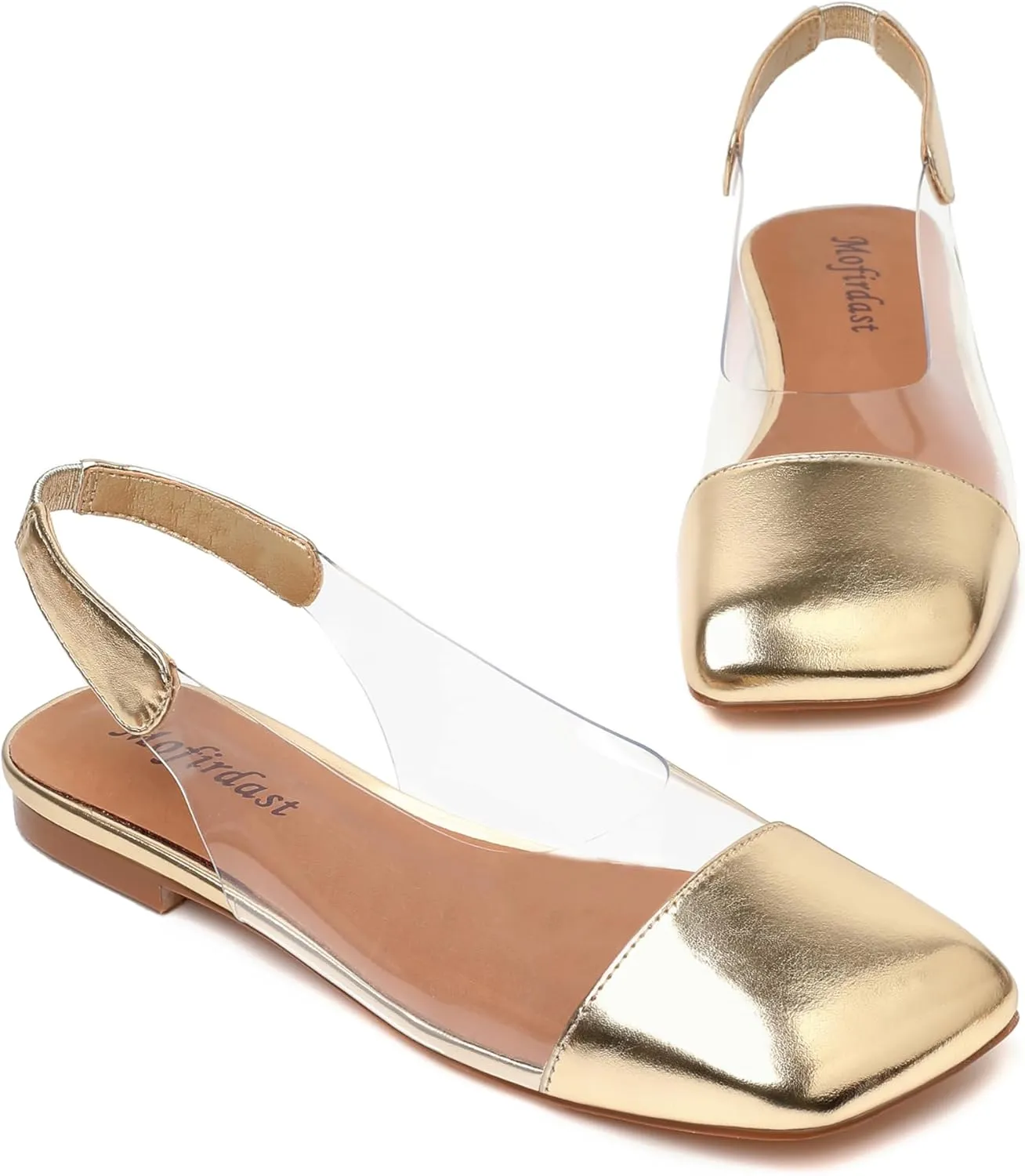 Mofirdast Patent Leather Clear Strap Square Toe Slingback Pumps, Multi-Color Low Block Heel Dress Shoes for Women Work Weddings Parties