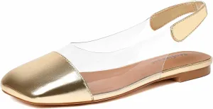 Mofirdast Patent Leather Clear Strap Square Toe Slingback Pumps, Multi-Color Low Block Heel Dress Shoes for Women Work Weddings Parties