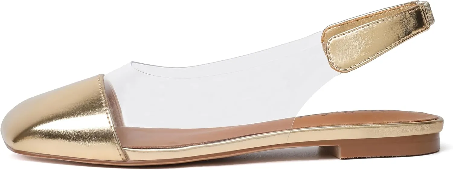 Mofirdast Patent Leather Clear Strap Square Toe Slingback Pumps, Multi-Color Low Block Heel Dress Shoes for Women Work Weddings Parties