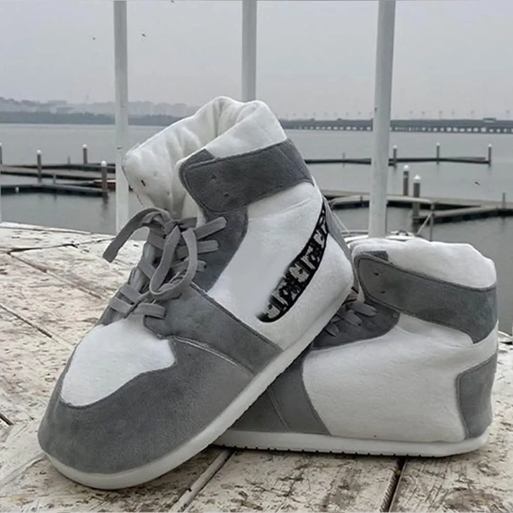 MOLERFO High Top Sneaker Slippers Unisex One-Size Ultra Comfy and Cozy House Fluffy Jordan Like Slippers for Men and Women