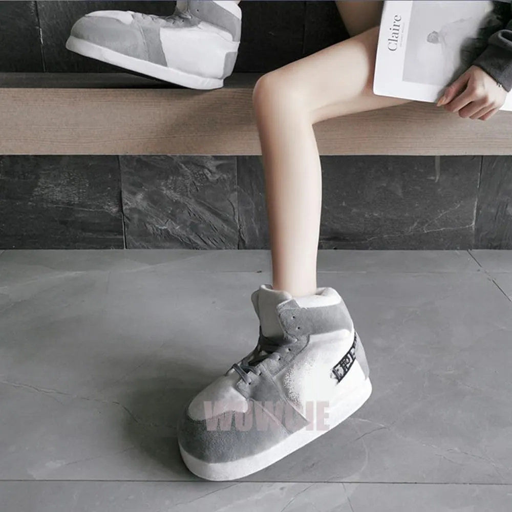 MOLERFO High Top Sneaker Slippers Unisex One-Size Ultra Comfy and Cozy House Fluffy Jordan Like Slippers for Men and Women