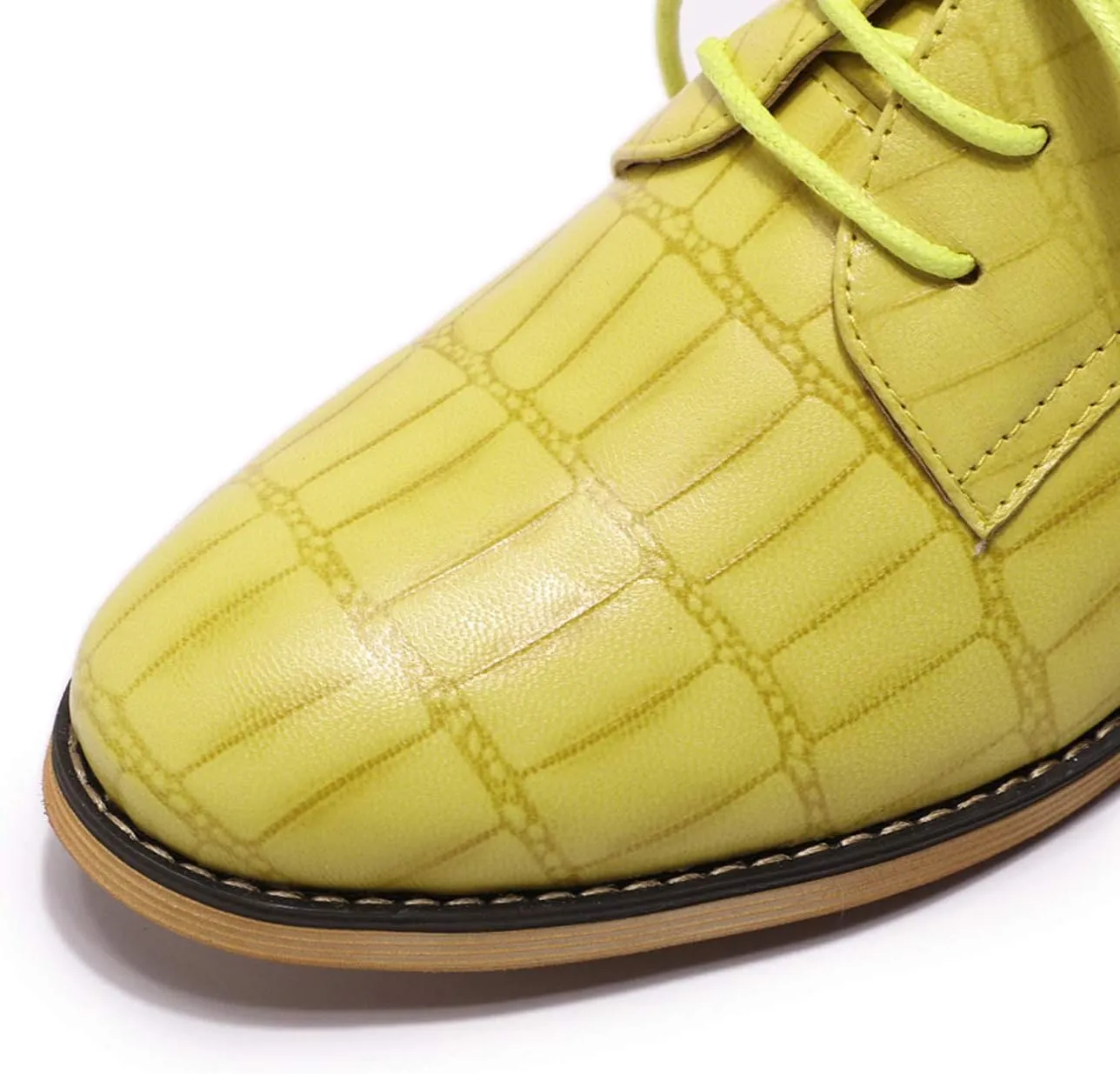 Mona flying Women's Fashion Croc Embossed Oxfords Derby Lace-up Leather Flat Shoes for Ladies