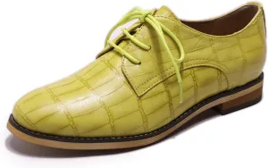 Mona flying Women's Fashion Croc Embossed Oxfords Derby Lace-up Leather Flat Shoes for Ladies