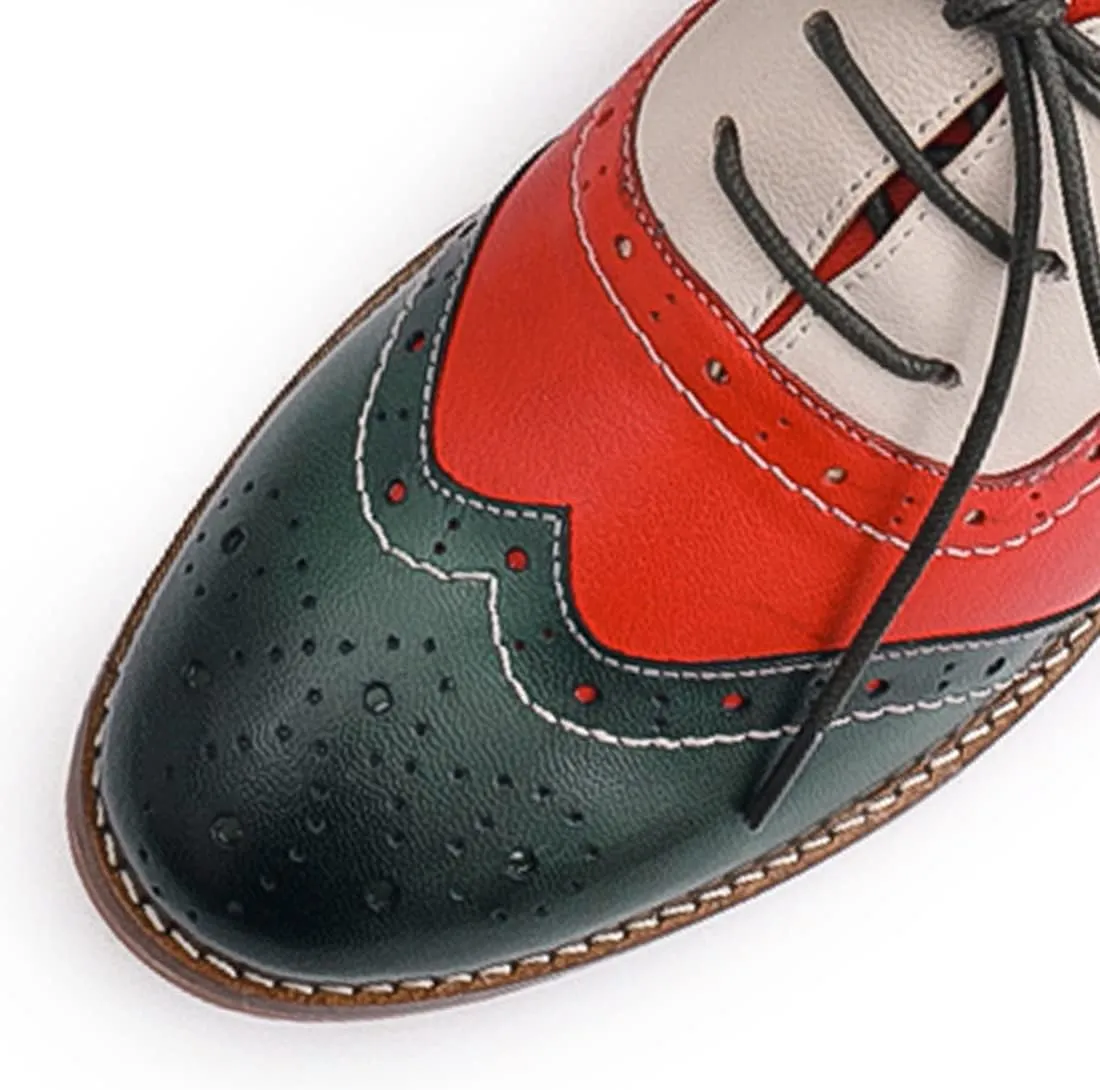 Mona flying Women's Leather Oxfords Brogue Wingtips Lace up Flat Office Work Shoes for Ladies