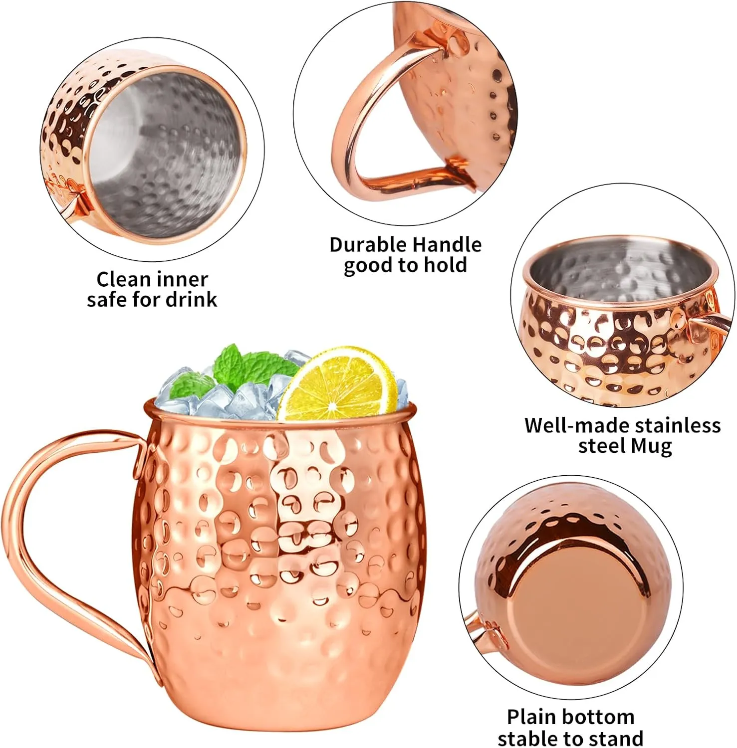 Moscow Mule Copper Mugs Moscow Mule Cups Kit 19oz Set of 12 with Handle Large Copper Hammered Plating Cups with 0.5oz Double Jigger, Stainless Steel Straws, Spoons for Cold Drinks Cocktails Wine
