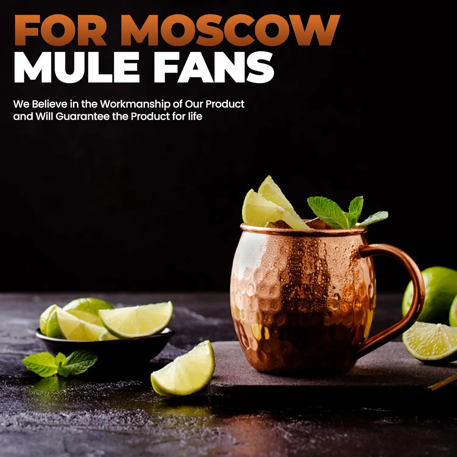 Moscow Mule Cups Set of 2 | 100% Pure Copper Plated 16 OZ Hammered Copper Cups with 304 Stainless Steel Lining and Brass Handles with 2X Straws and 1x Jigger For Cold Drinks, Beer, Wine, Bars, Parties
