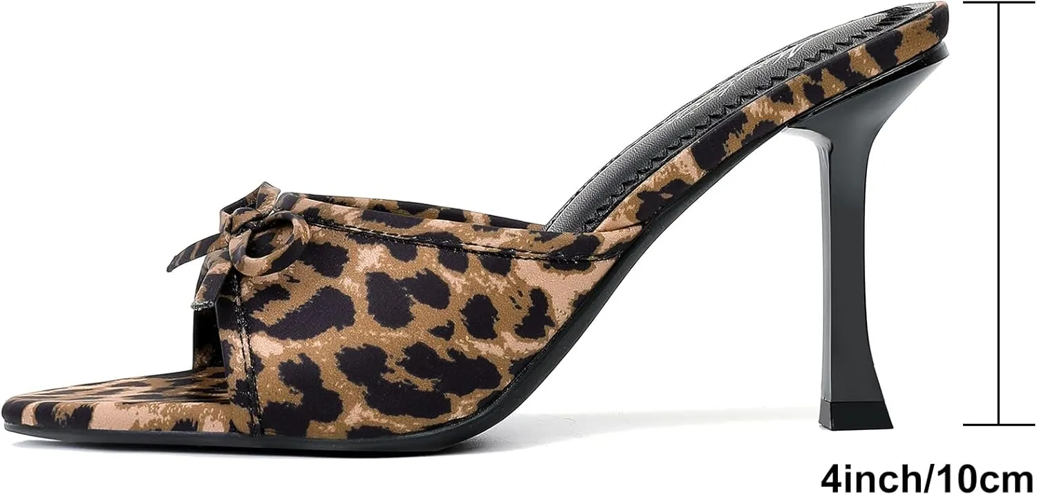 Mostrin Kitten Heels for Women Round Toe Heels With Bow Vintage Mules Sexy Slip on Stiletto Backless Sandals for Party Daily