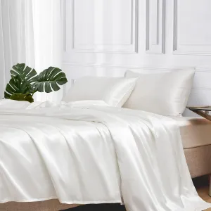 MR&HM Satin Bed Sheets, Queen Size Sheets Set, 4 Pcs Silky Bedding Set with 15 Inches Deep Pocket for Mattress (Queen, Ivory)