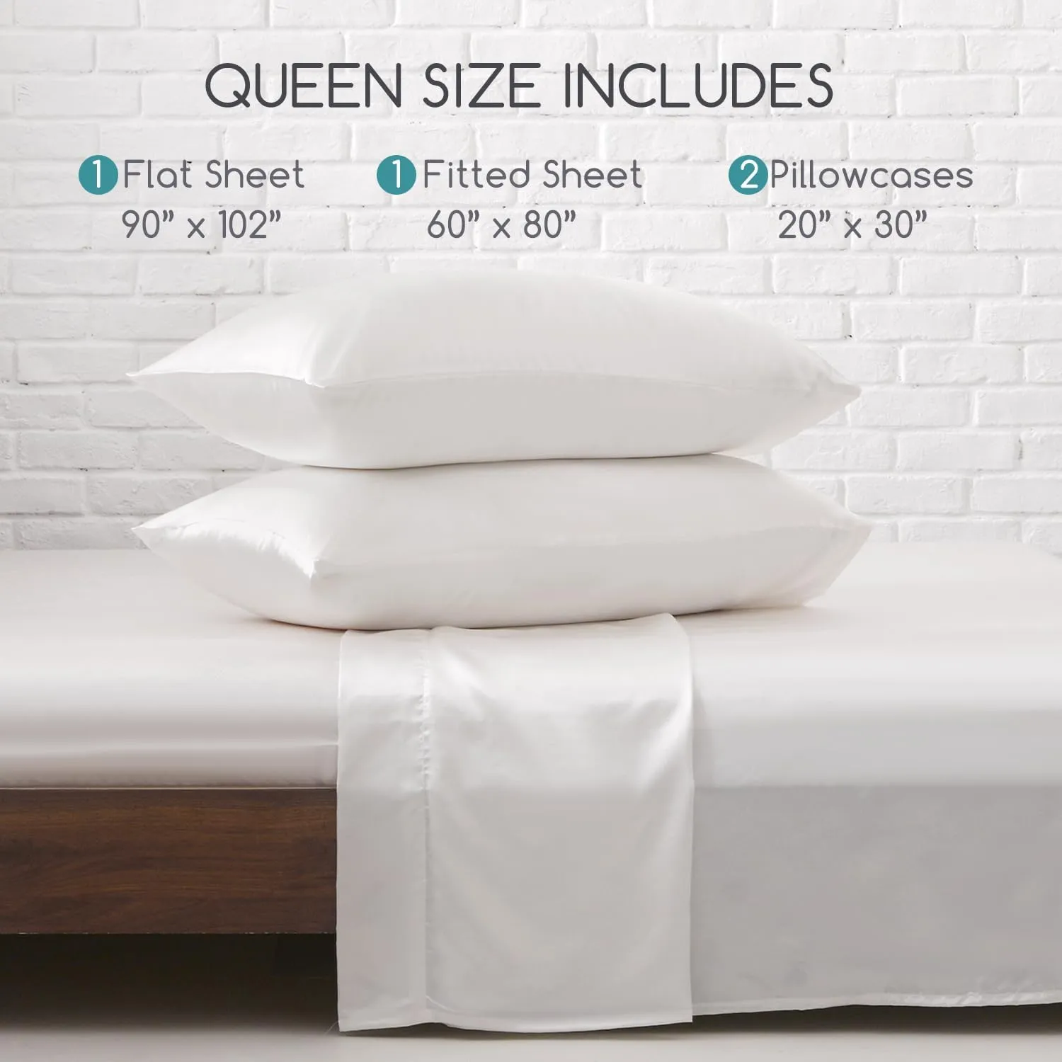 MR&HM Satin Bed Sheets, Queen Size Sheets Set, 4 Pcs Silky Bedding Set with 15 Inches Deep Pocket for Mattress (Queen, Ivory)