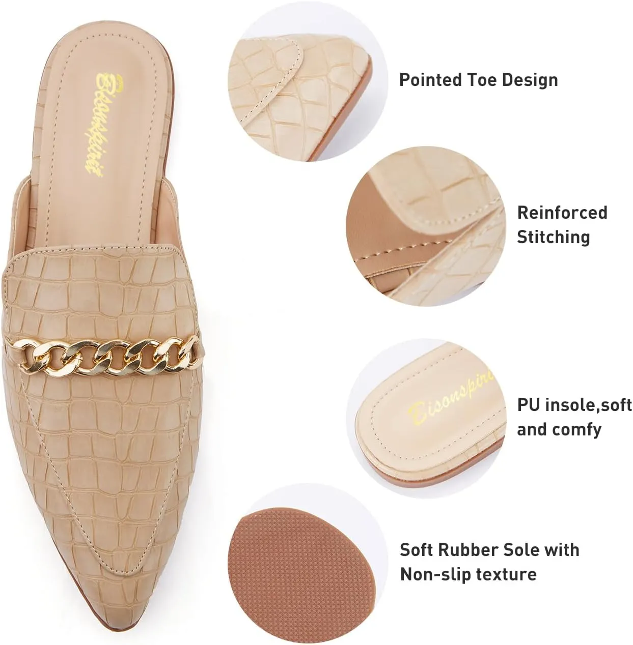 Mules for Women Flats Pointed Toe Slip On Slides Loafer Shoes