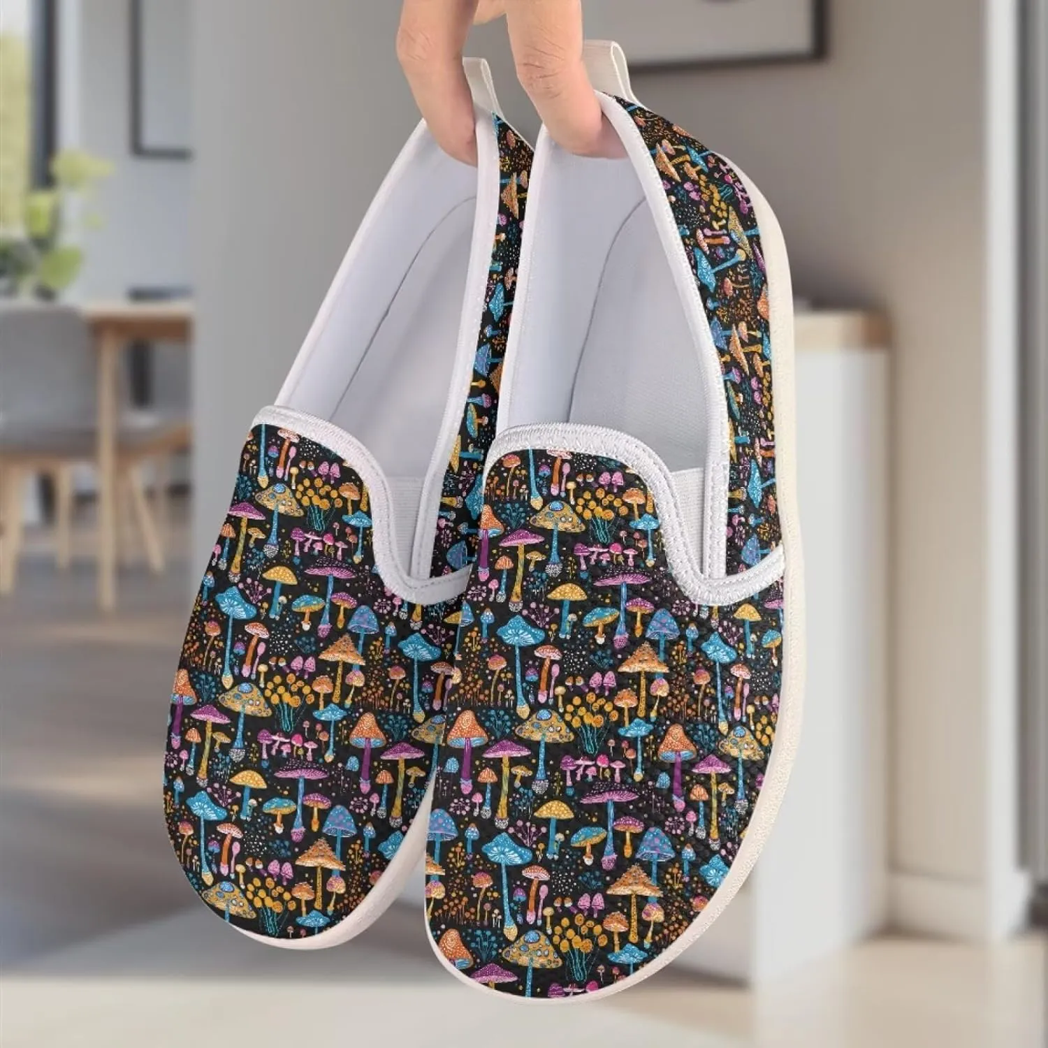 Mushroom Design Running Shoes Flats for Women Tennis Shoes Slip Resistant Work Shoes