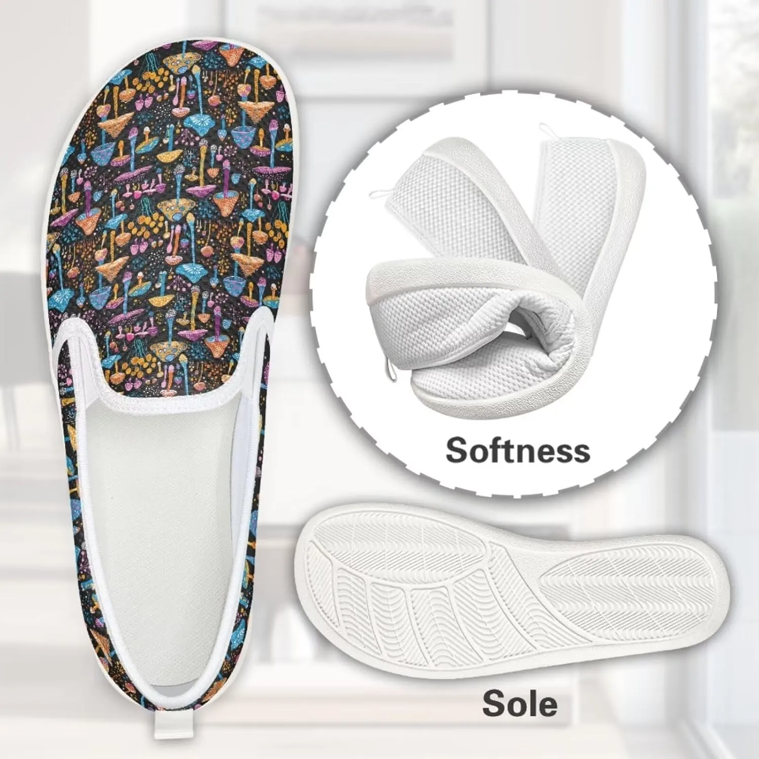Mushroom Design Running Shoes Flats for Women Tennis Shoes Slip Resistant Work Shoes