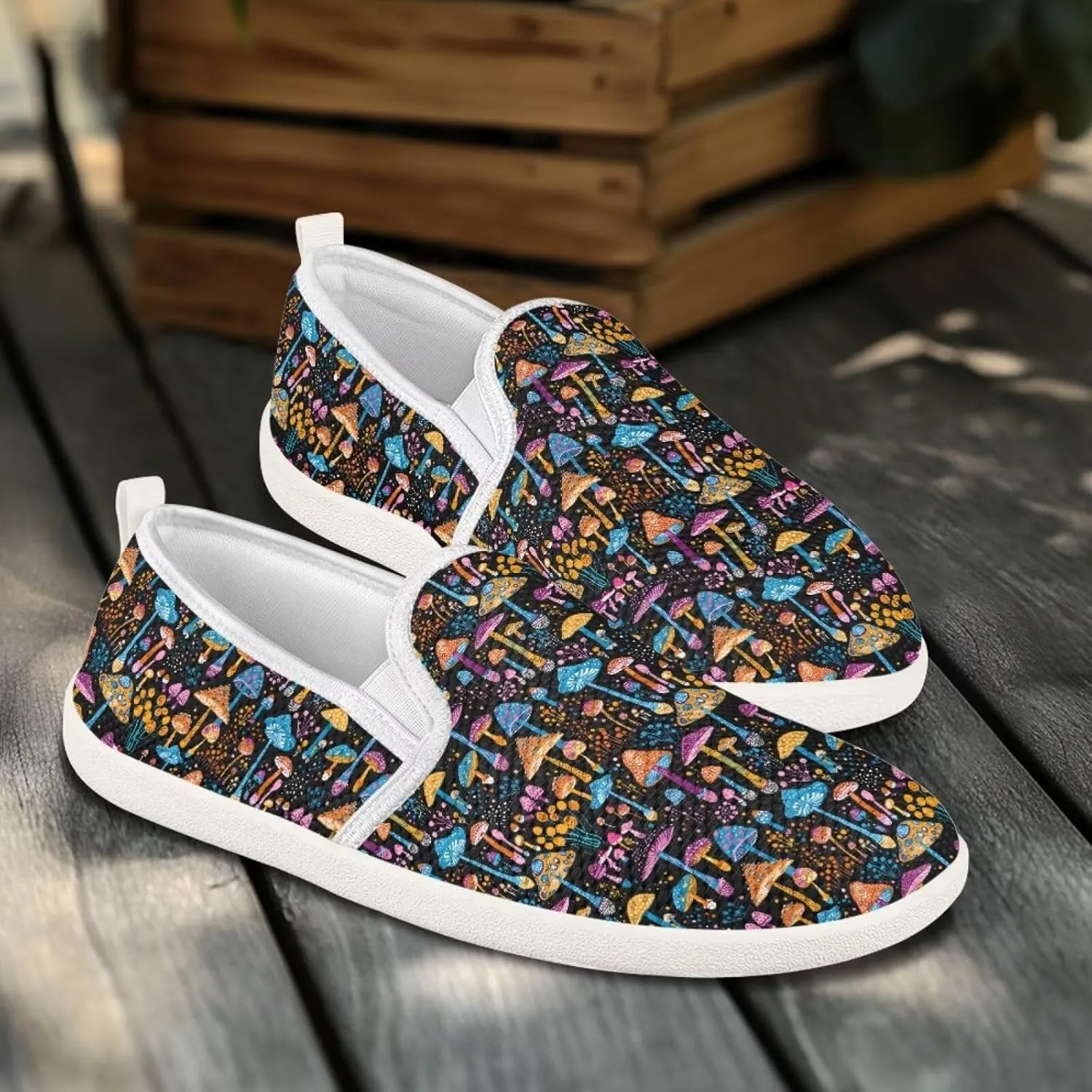 Mushroom Design Running Shoes Flats for Women Tennis Shoes Slip Resistant Work Shoes
