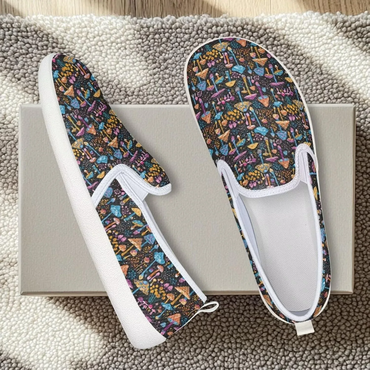 Mushroom Design Running Shoes Flats for Women Tennis Shoes Slip Resistant Work Shoes