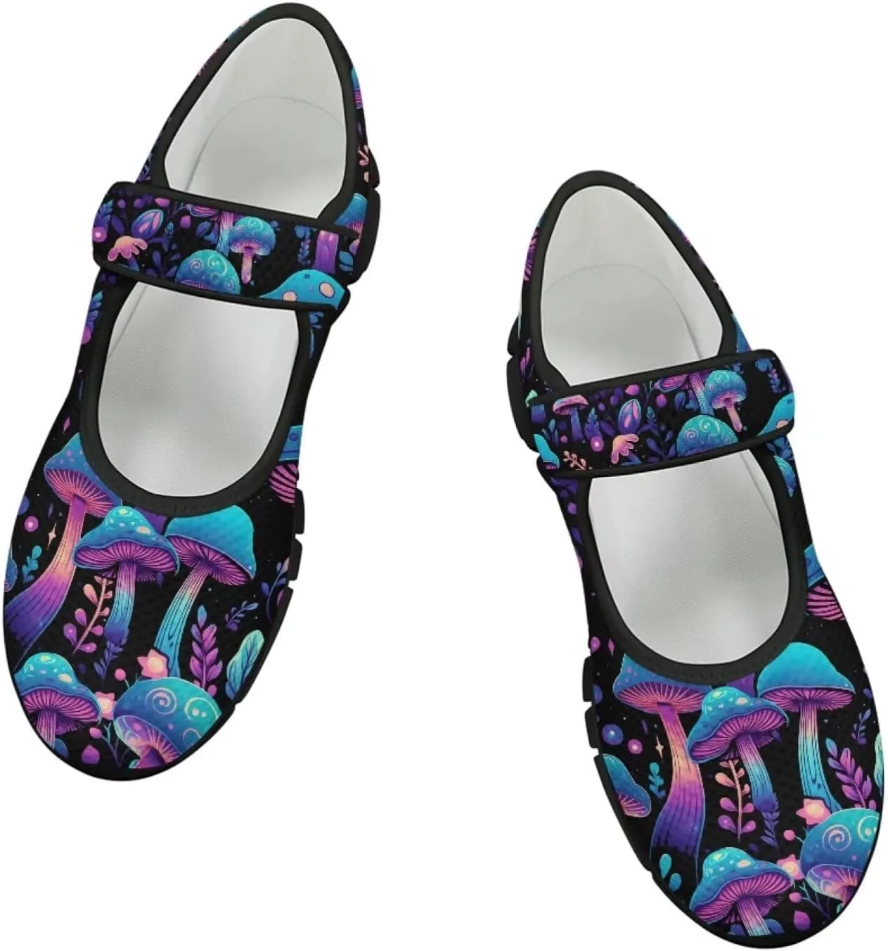 Mushroom Pattern Flat Casual Womens Shoes Breathable Slip On Adjustable Soft Diabetic Shoes for Neuropathy Comfort All Day Wear