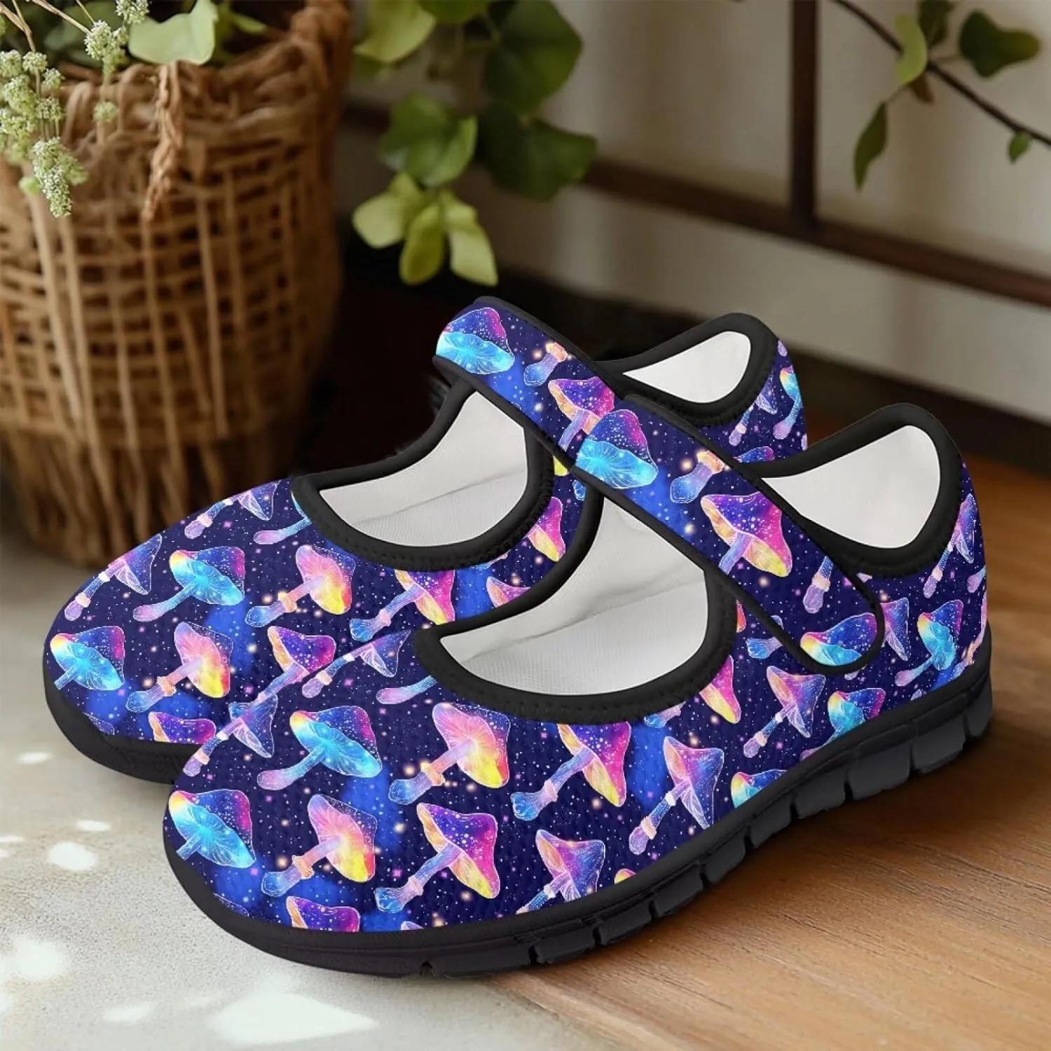 Mushroom Pattern Flat Casual Womens Shoes Breathable Slip On Adjustable Soft Diabetic Shoes for Neuropathy Comfort All Day Wear