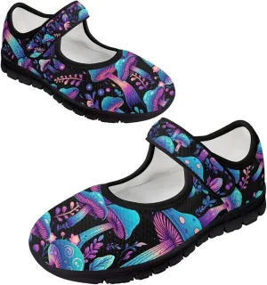 Mushroom Pattern Flat Casual Womens Shoes Breathable Slip On Adjustable Soft Diabetic Shoes for Neuropathy Comfort All Day Wear