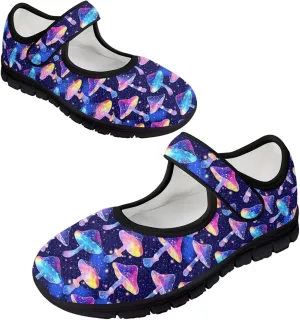 Mushroom Pattern Flat Casual Womens Shoes Breathable Slip On Adjustable Soft Diabetic Shoes for Neuropathy Comfort All Day Wear
