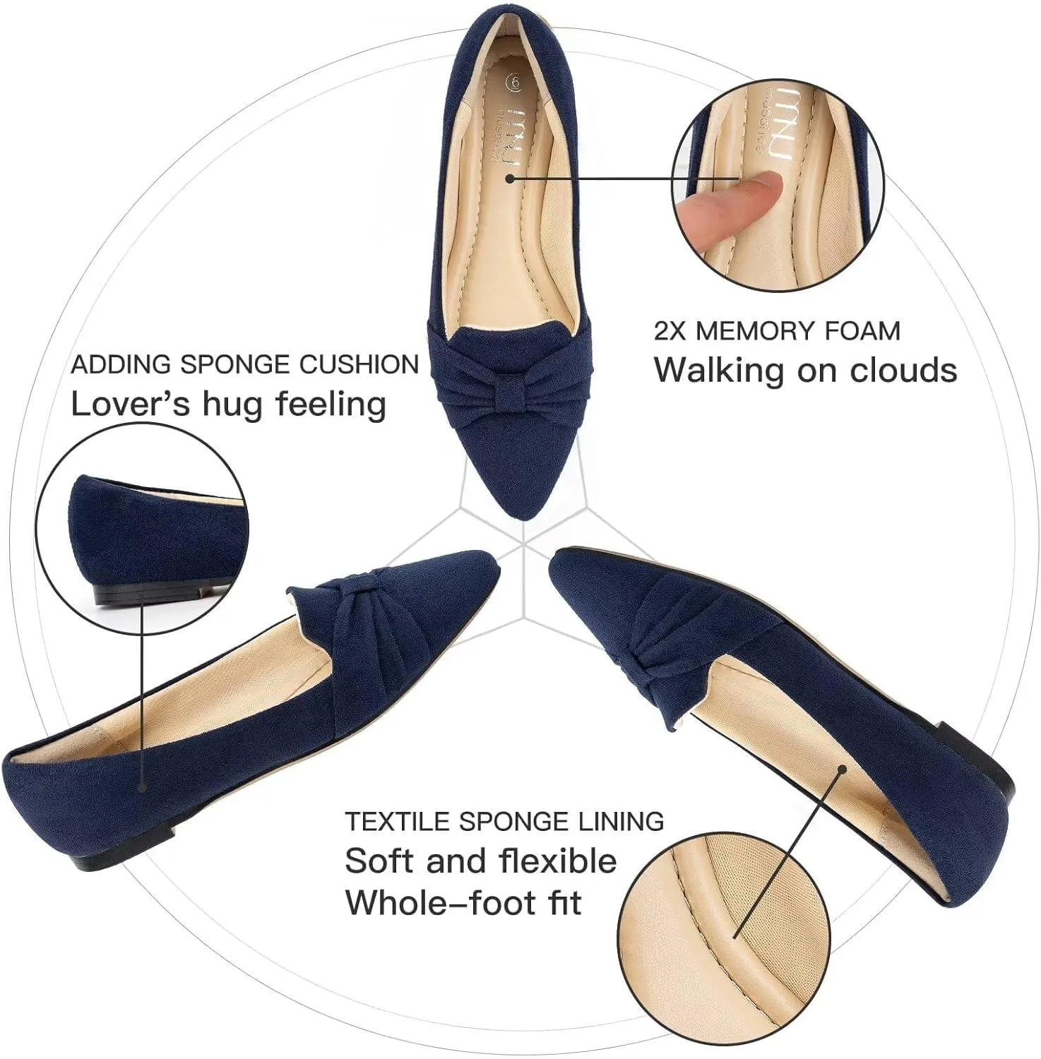 MUSSHOE Flat Shoes Women Comfortable Slip on Women's Flats Dress Shoes for Women
