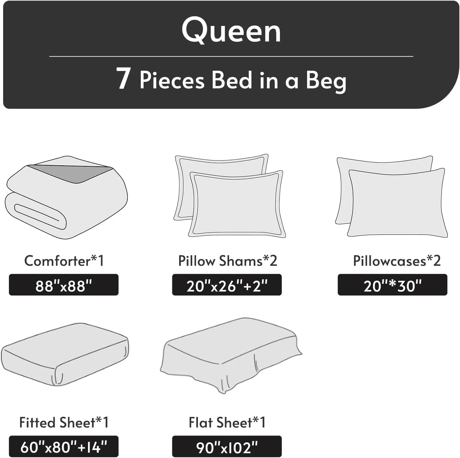 MUXHOMO 7 Pieces Queen Comforter Set, Reversible Bed in a Bag Queen Size, All Season Bedding Set with Comforter, Flat Sheet, Fitted Sheet, Pillowcases & Shams, Navy & Light Grey