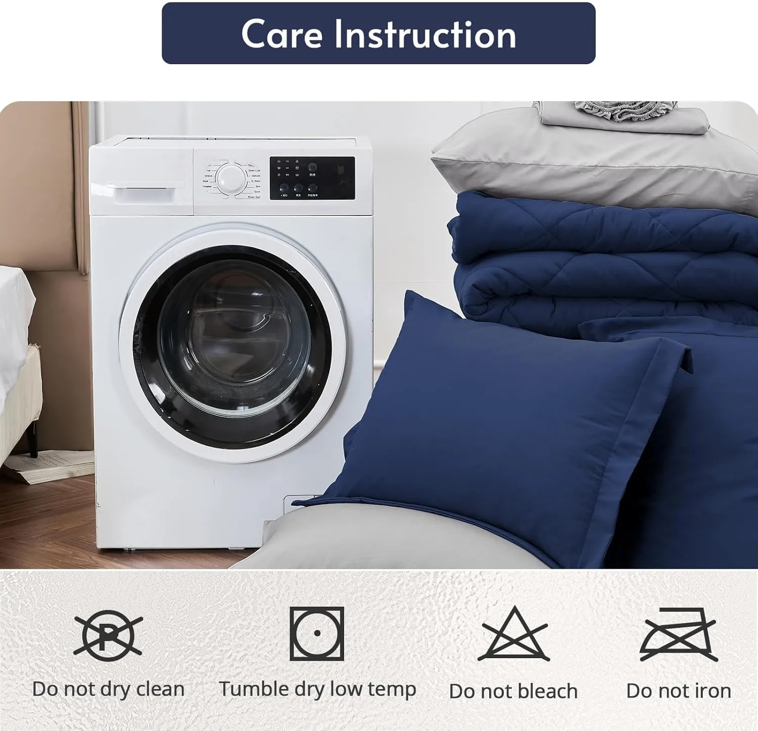 MUXHOMO 7 Pieces Queen Comforter Set, Reversible Bed in a Bag Queen Size, All Season Bedding Set with Comforter, Flat Sheet, Fitted Sheet, Pillowcases & Shams, Navy & Light Grey