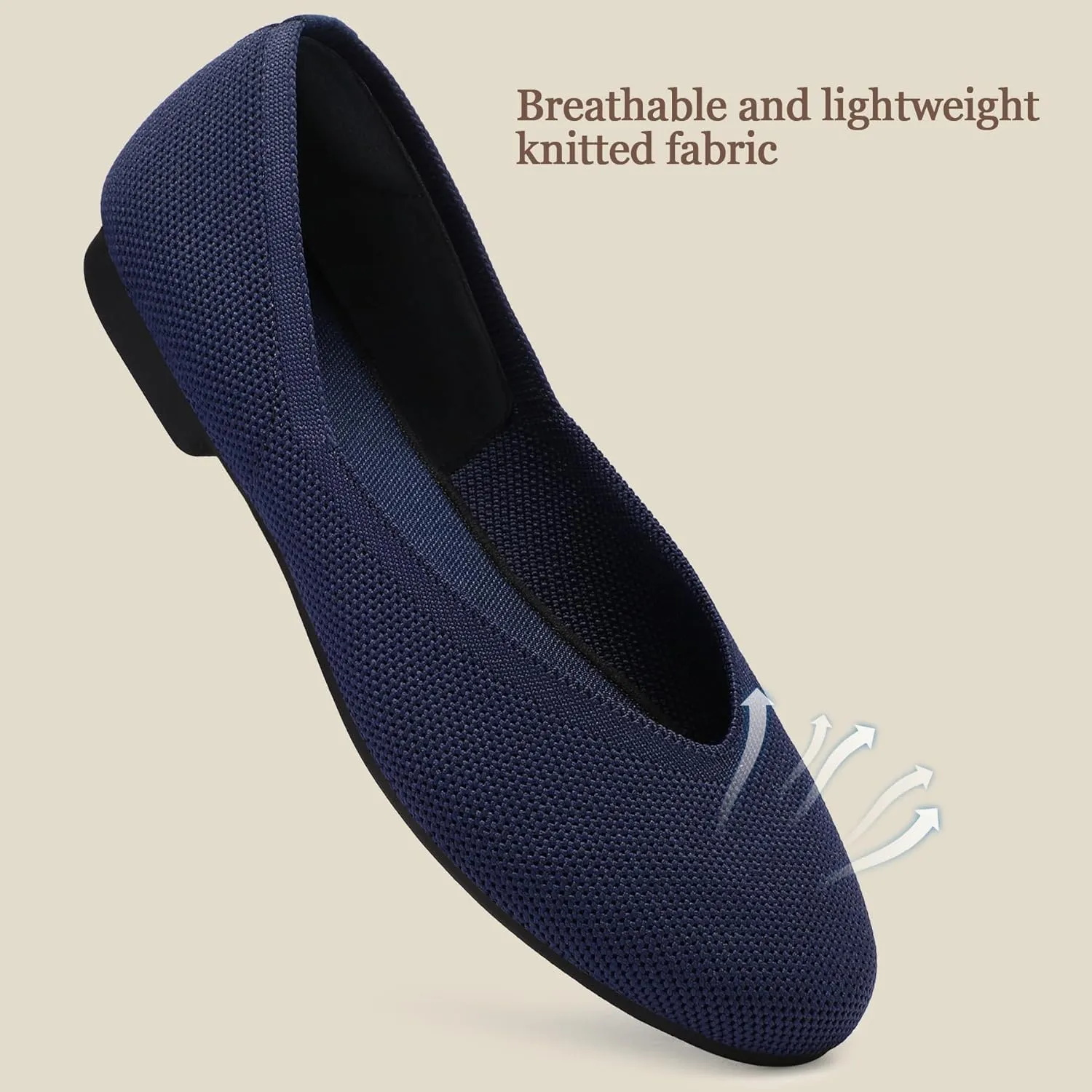 mysoft Women's Ballet Flats Round Toe Comfortable Lightweight Mesh Knit Ballerina Slip On Walking Flat Dress Shoes (Wide Width/Medium)