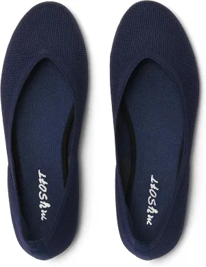 mysoft Women's Ballet Flats Round Toe Comfortable Lightweight Mesh Knit Ballerina Slip On Walking Flat Dress Shoes (Wide Width/Medium)
