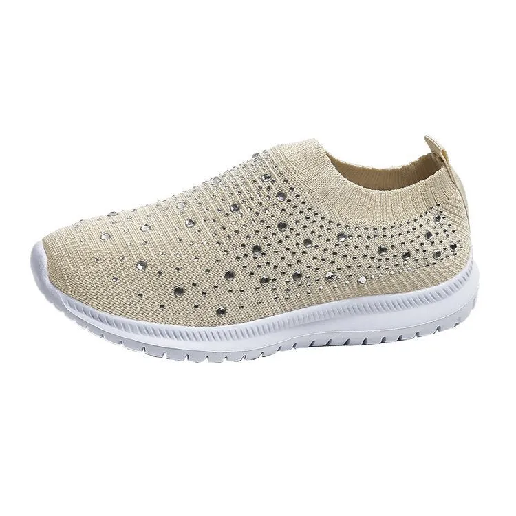 Nanccy Women's Crystal Breathable Orthopedic Slip-On Walking Shoes