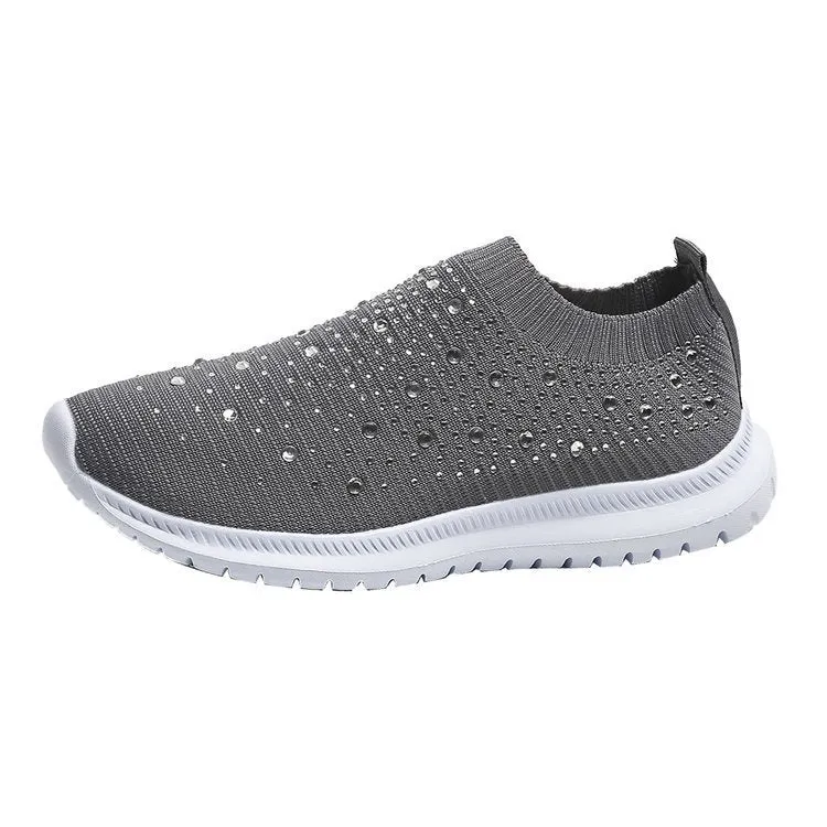 Nanccy Women's Crystal Breathable Orthopedic Slip-On Walking Shoes