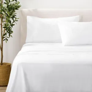 Nate Home by Nate Berkus 200TC 100% Cotton Percale 4-Piece Sheet Set | Crisp, Cool, and Breathable Bedding from mDesign - Full Size - 1 Flat Sheet/1 Fitted Sheet/2 Pillowcases, Snow (White)