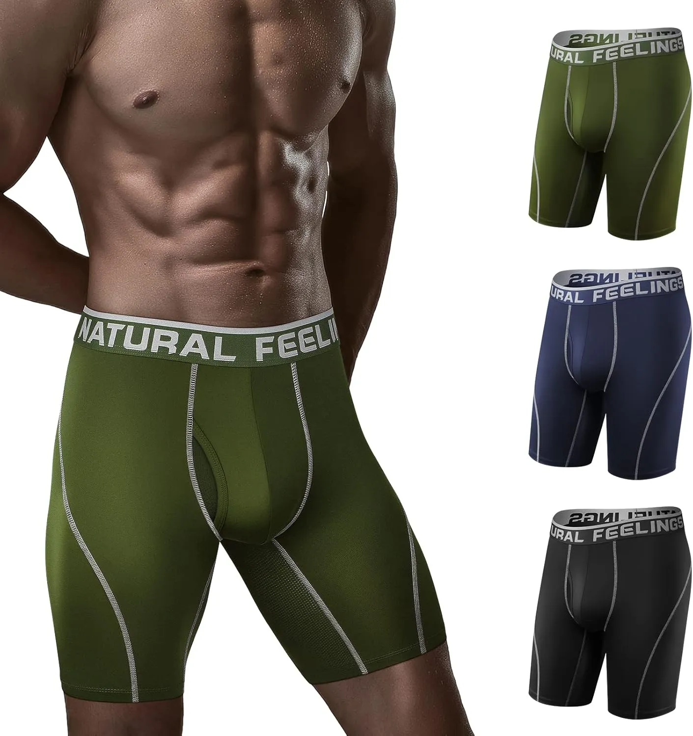 Natural Feelings Mens Underwear Boxer Briefs Long Leg 9 Inch Performance Boxer Briefs for Men