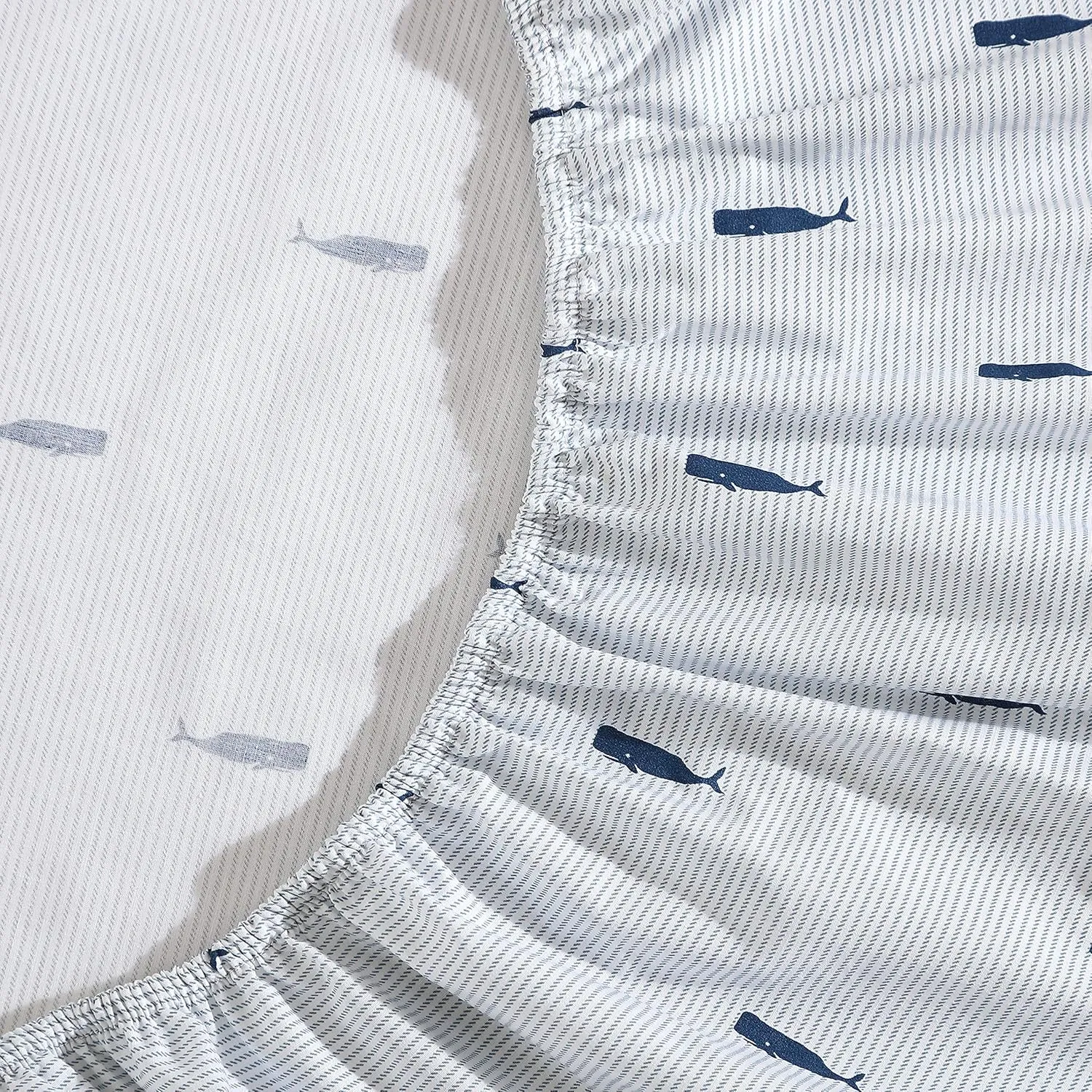 Nautica - 4PCS,Queen Sheet Set, Cotton Percale Bedding Set, Crisp & Cool, Lightweight & Breathable (Whale Stripe Blue, Queen)