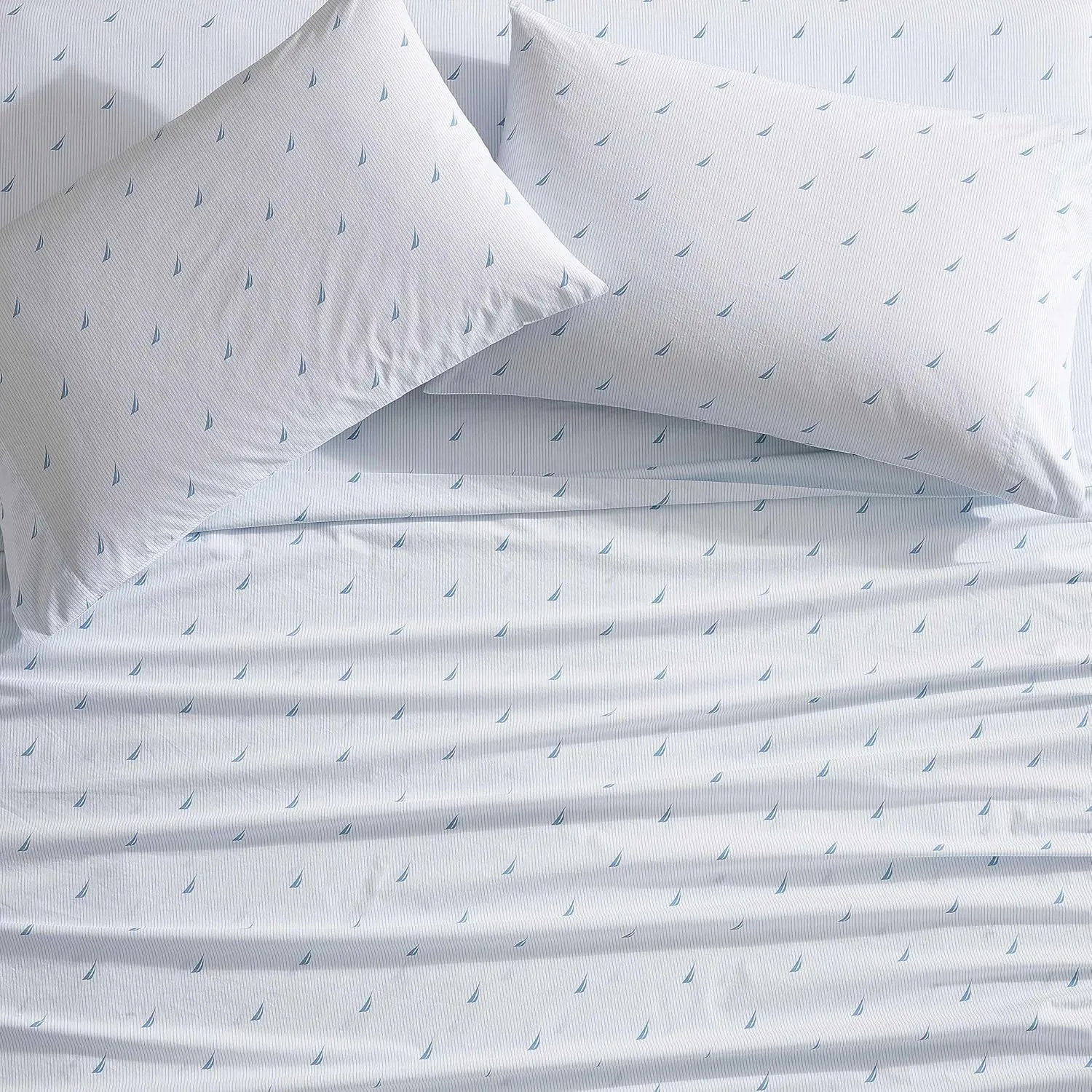 Nautica - Full Sheets, Cotton Percale Bedding Set, Casual Home Decor (Boat Stripe Pale Blue, Full)