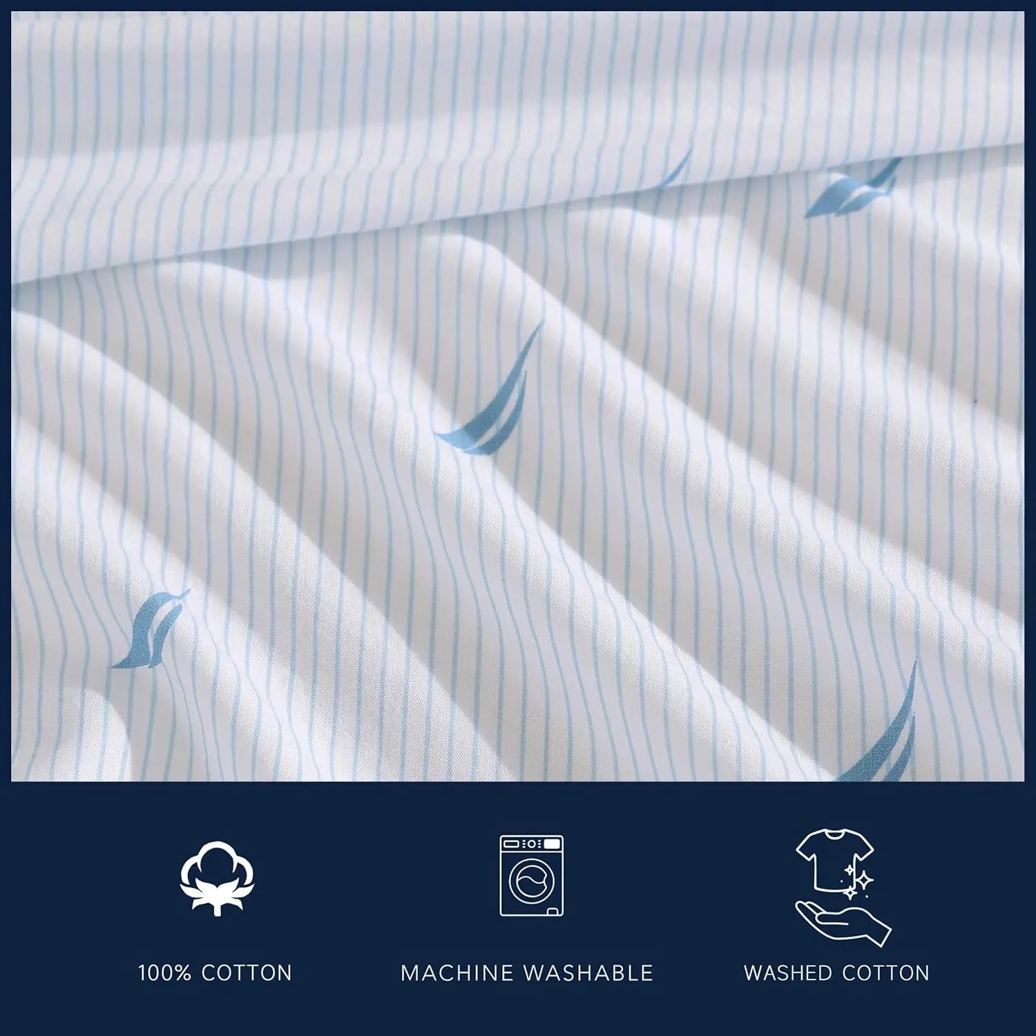Nautica - Full Sheets, Cotton Percale Bedding Set, Casual Home Decor (Boat Stripe Pale Blue, Full)