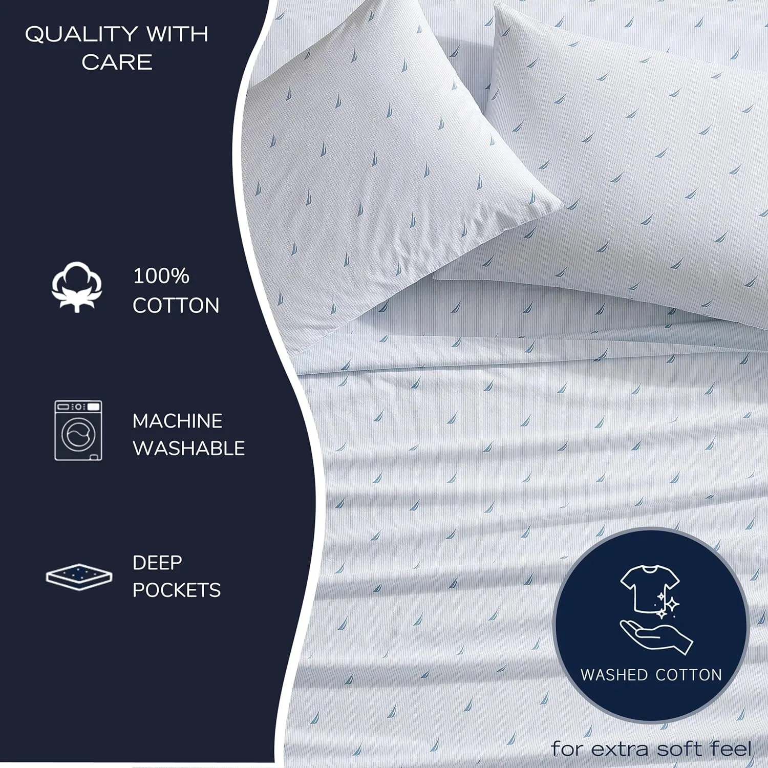 Nautica - Full Sheets, Cotton Percale Bedding Set, Casual Home Decor (Boat Stripe Pale Blue, Full)