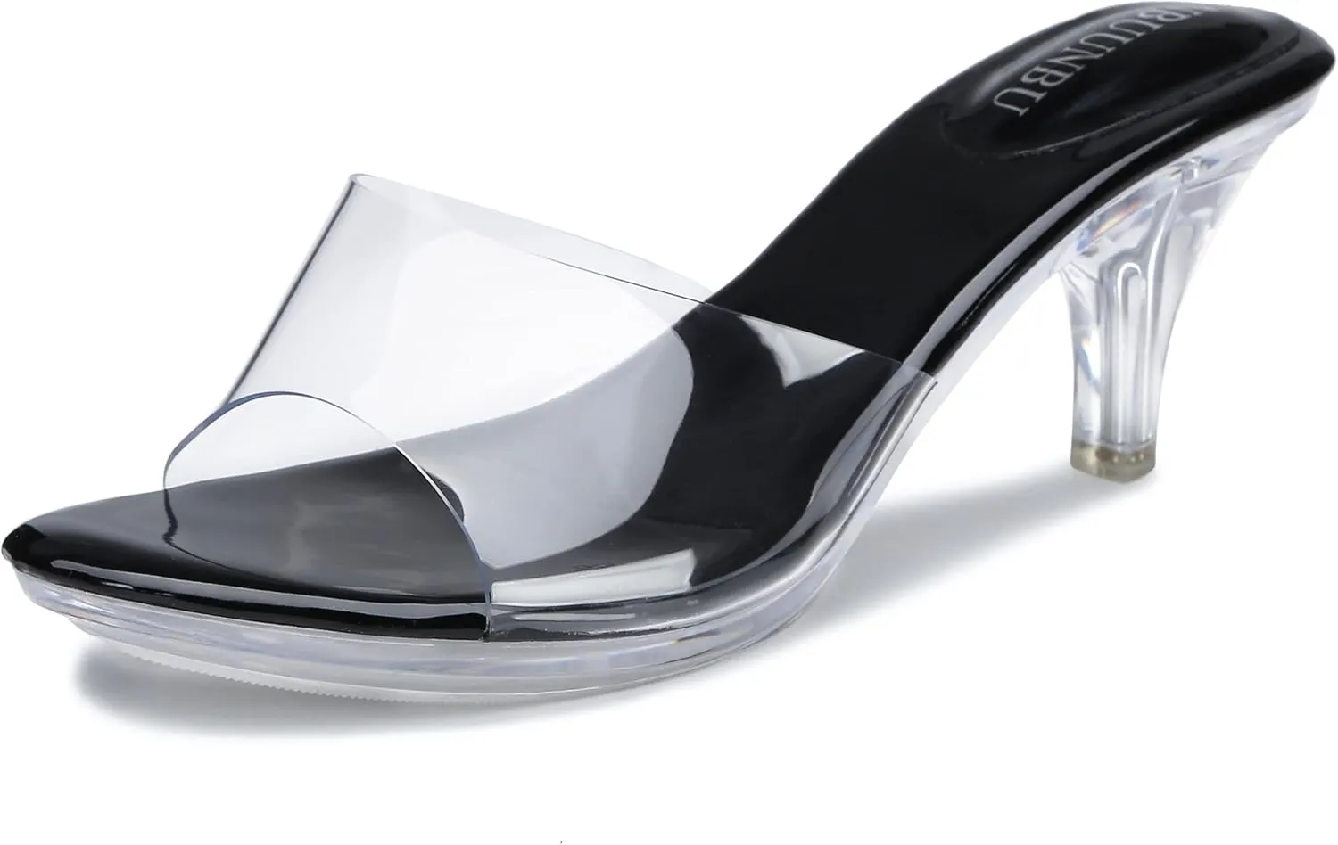 NBUUNBU Clear Heels for Women Silver Black Heels Little Platform Sexy High Heels Sandals Stiletto Kitten Open Toe Dress Shoes Comfortable Double Transparent Strap Heeled Sandals Mule