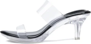 NBUUNBU Clear Heels for Women Silver Black Heels Little Platform Sexy High Heels Sandals Stiletto Kitten Open Toe Dress Shoes Comfortable Double Transparent Strap Heeled Sandals Mule