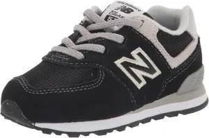 New Balance boys 574 V1 Lifestyle Bungee Sneaker, Black/White, 5.5 Wide Toddler US