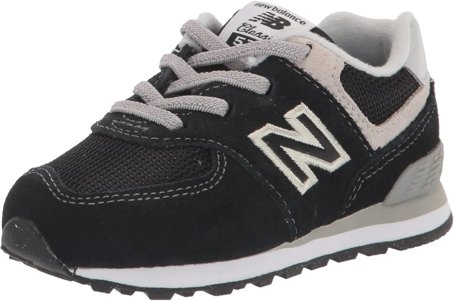 New Balance boys 574 V1 Lifestyle Bungee Sneaker, Black/White, 5.5 Wide Toddler US