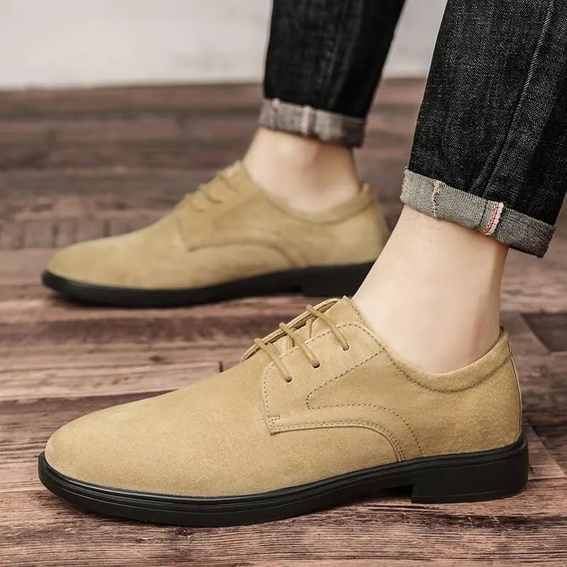 New Dress Oxford Shoes for Men Lace Up Round Toe Suede Leather Derby Shoes Low Top Block Heel Rubber Sole Anti-Slip Slip Resistant Classic