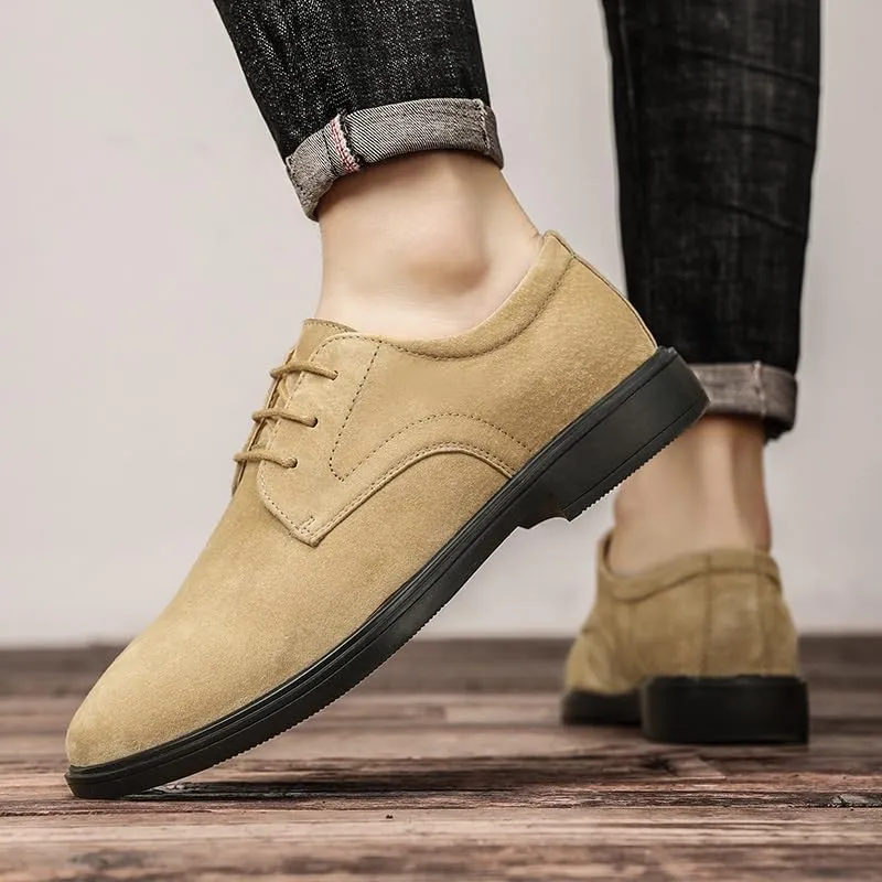 New Dress Oxford Shoes for Men Lace Up Round Toe Suede Leather Derby Shoes Low Top Block Heel Rubber Sole Anti-Slip Slip Resistant Classic