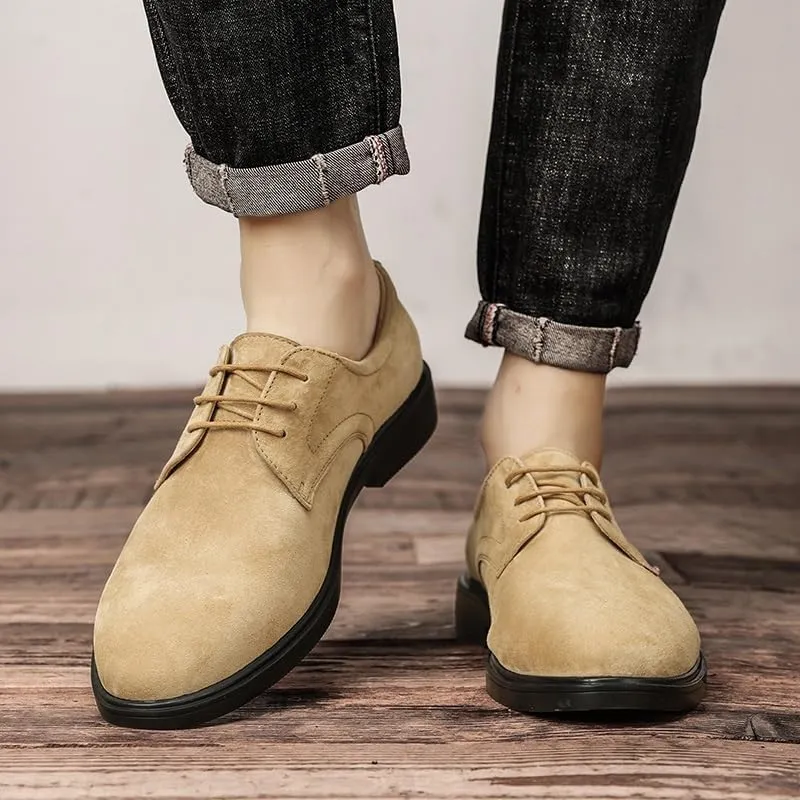 New Dress Oxford Shoes for Men Lace Up Round Toe Suede Leather Derby Shoes Low Top Block Heel Rubber Sole Anti-Slip Slip Resistant Classic