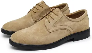 New Dress Oxford Shoes for Men Lace Up Round Toe Suede Leather Derby Shoes Low Top Block Heel Rubber Sole Anti-Slip Slip Resistant Classic