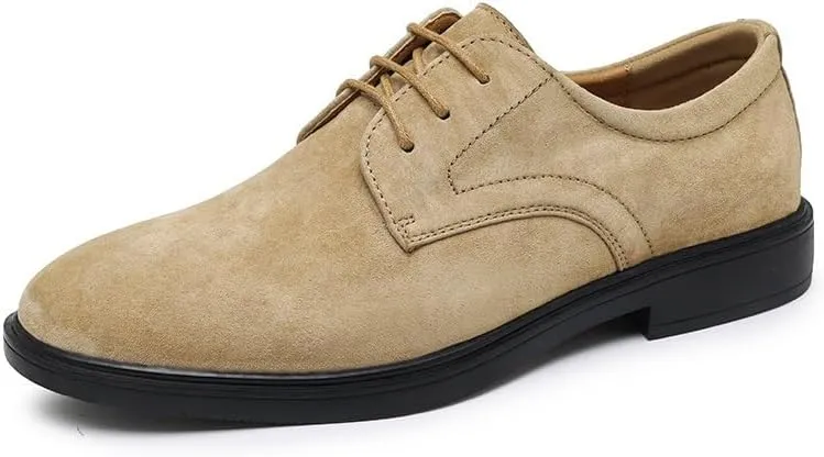 New Dress Oxford Shoes for Men Lace Up Round Toe Suede Leather Derby Shoes Low Top Block Heel Rubber Sole Anti-Slip Slip Resistant Classic