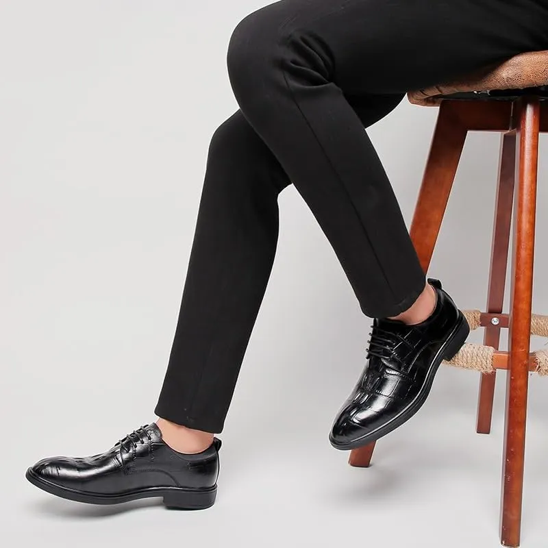 New Dress Shoes for Men Lace Up Round Toe Genuine Leather Solid Color Derby Shoes Non Slip Anti-slip Slip Resistant Block Heel Rubber Sole Business