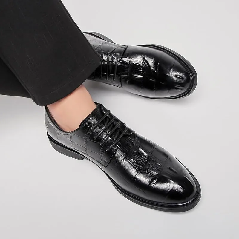 New Dress Shoes for Men Lace Up Round Toe Genuine Leather Solid Color Derby Shoes Non Slip Anti-slip Slip Resistant Block Heel Rubber Sole Business