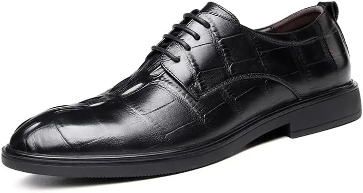 New Dress Shoes for Men Lace Up Round Toe Genuine Leather Solid Color Derby Shoes Non Slip Anti-slip Slip Resistant Block Heel Rubber Sole Business